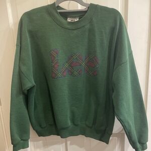 Vintage 90s Lee Sweatshirt XL Hunter Green EUC Plaid Letters Y2K Preppy